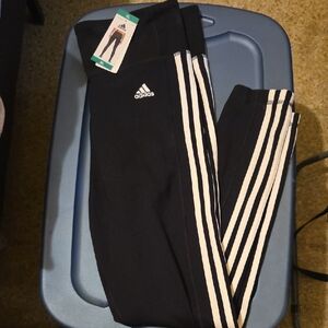 adidas Black Leggings with White 3‑Stripe